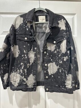 Altar'd State Black Denim Jacket with Subtle Bleach Detail